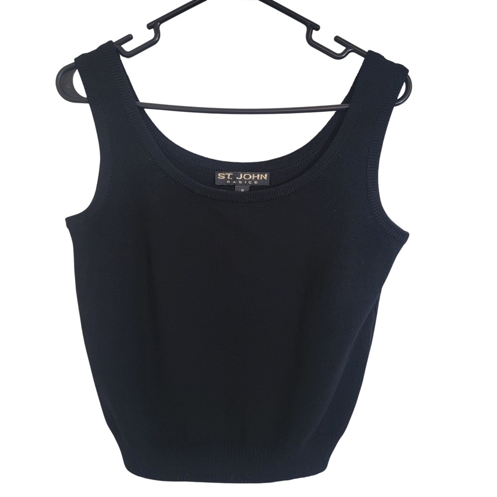 St. John Basics Black‎ Santana Knit Scoop Neck Tank Quiet Luxury Minimalist